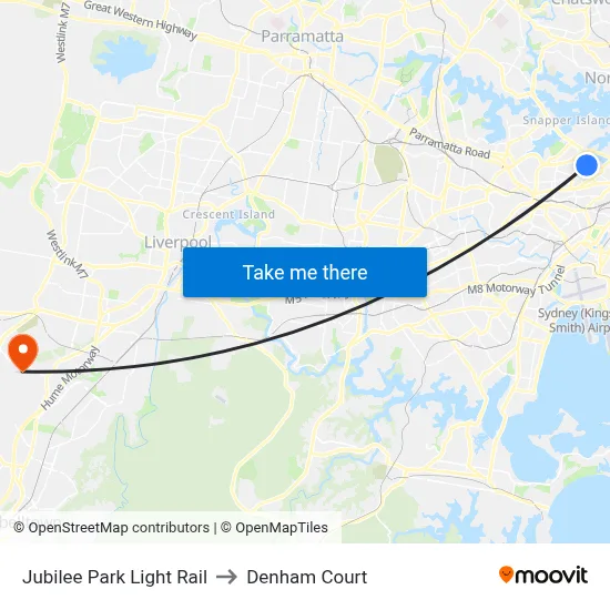 Jubilee Park Light Rail to Denham Court map