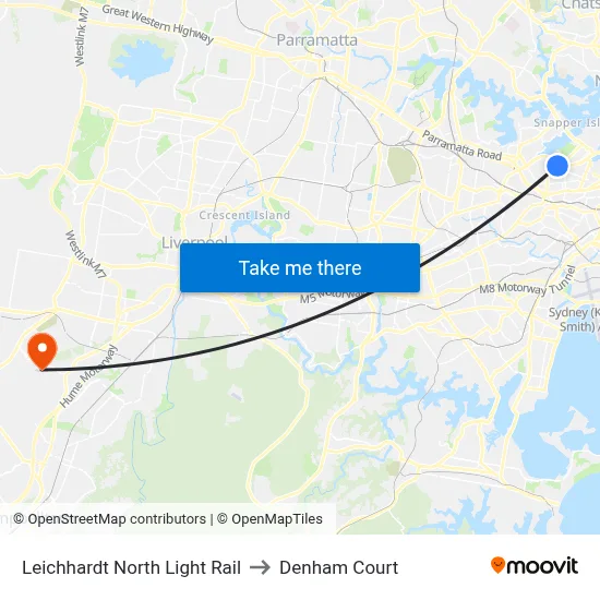 Leichhardt North Light Rail to Denham Court map