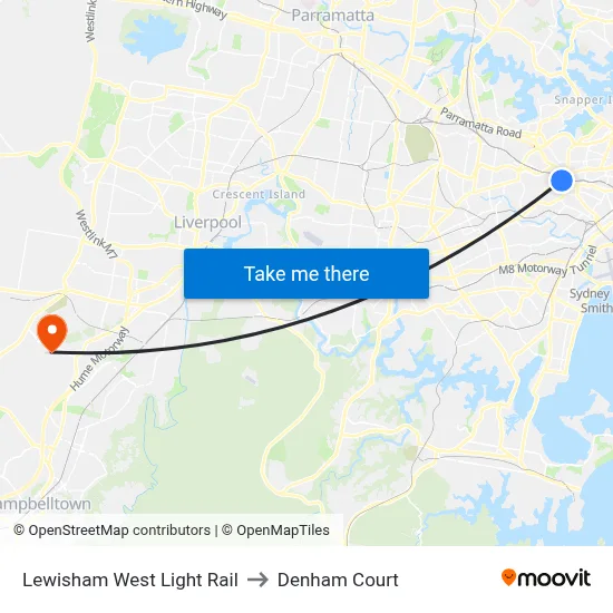 Lewisham West Light Rail to Denham Court map