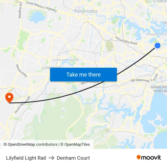 Lilyfield Light Rail to Denham Court map