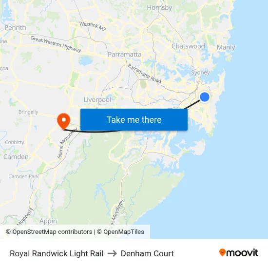 Royal Randwick Light Rail to Denham Court map