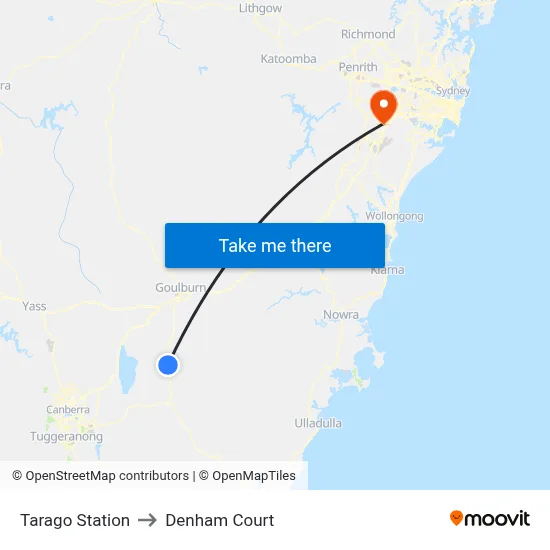 Tarago Station to Denham Court map