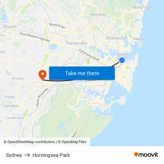 Sydney to Horningsea Park map