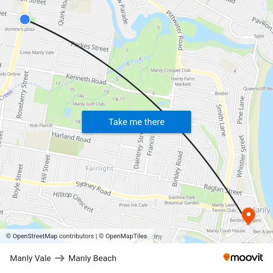 Manly Vale to Manly Beach map
