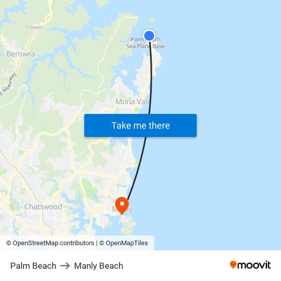 Palm Beach to Manly Beach map