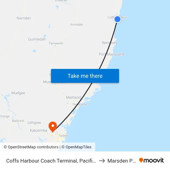 Coffs Harbour Coach Terminal, Pacific Hwy to Marsden Park map