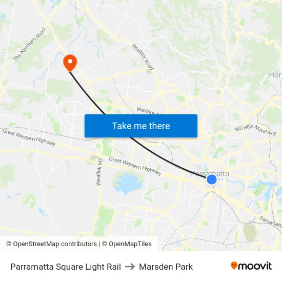 Parramatta Square Light Rail to Marsden Park map