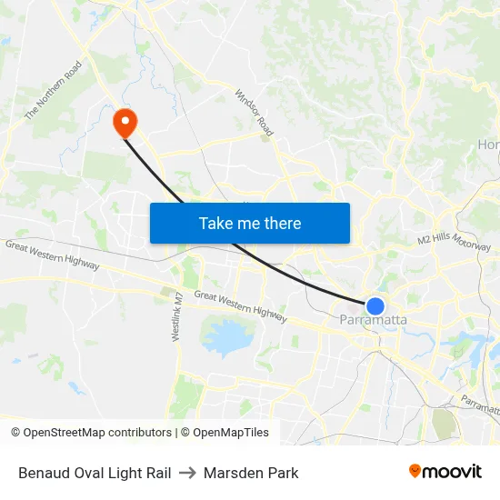Benaud Oval Light Rail to Marsden Park map