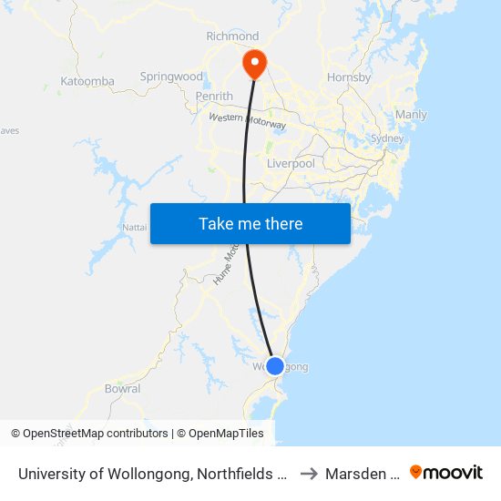 University of Wollongong, Northfields Ave, Stand F to Marsden Park map