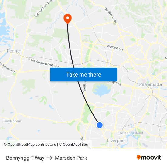 Bonnyrigg T-Way to Marsden Park map