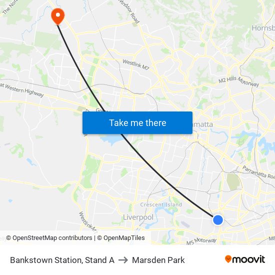Bankstown Station, Stand A to Marsden Park map