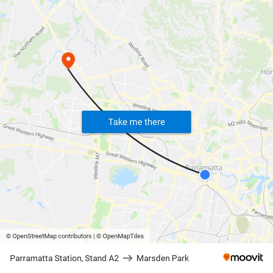 Parramatta Station, Stand A2 to Marsden Park map