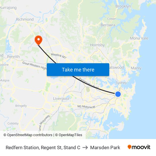 Redfern Station, Regent St, Stand C to Marsden Park map