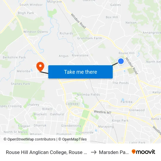 Rouse Hill Anglican College, Rouse Rd to Marsden Park map