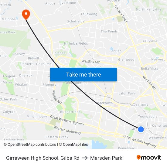 Girraween High School, Gilba Rd to Marsden Park map