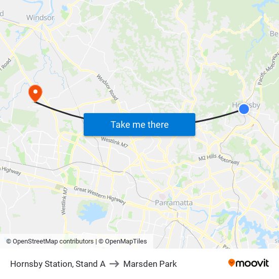 Hornsby Station, Stand A to Marsden Park map