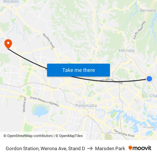 Gordon Station, Werona Ave, Stand D to Marsden Park map