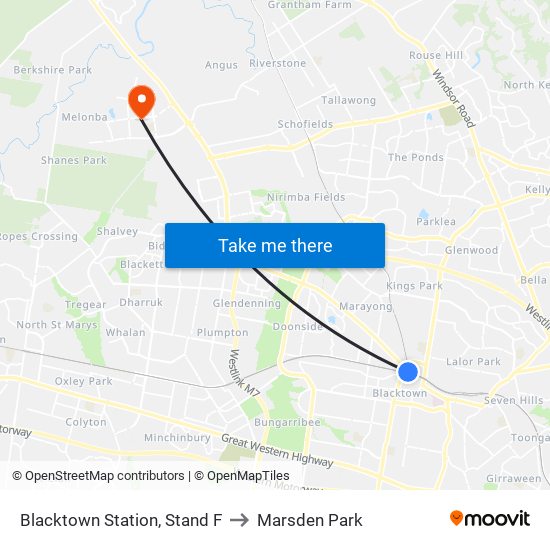 Blacktown Station, Stand F to Marsden Park map