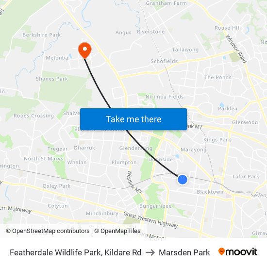 Featherdale Wildlife Park, Kildare Rd to Marsden Park map
