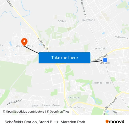 Schofields Station, Stand B to Marsden Park map