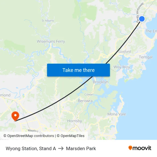 Wyong Station, Stand A to Marsden Park map