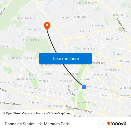 Doonside Station to Marsden Park map