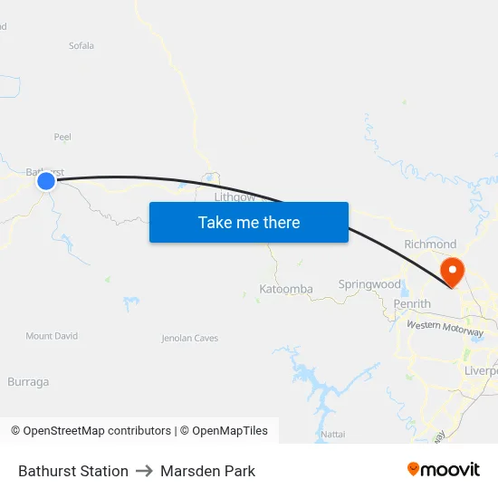 Bathurst Station to Marsden Park map