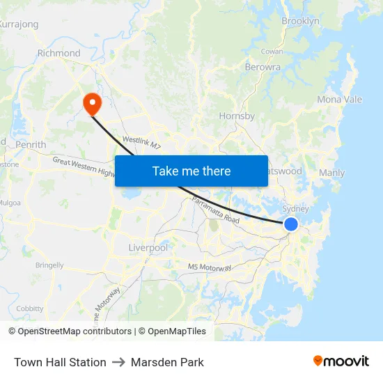 Town Hall Station to Marsden Park map