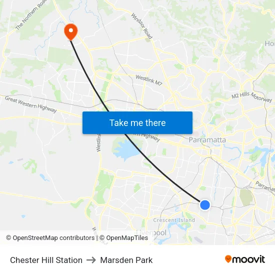 Chester Hill Station to Marsden Park map