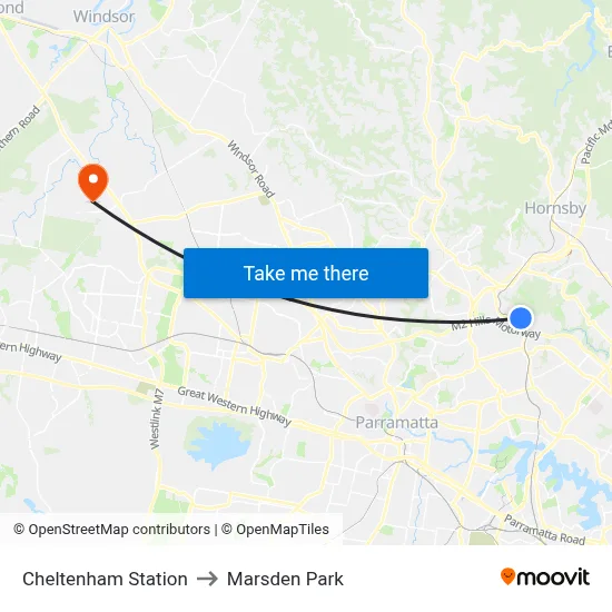 Cheltenham Station to Marsden Park map