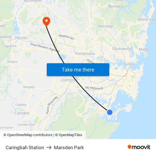 Caringbah Station to Marsden Park map