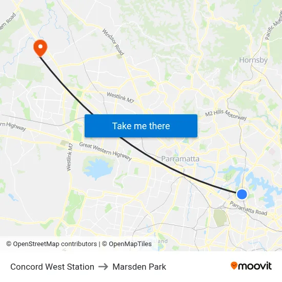 Concord West Station to Marsden Park map