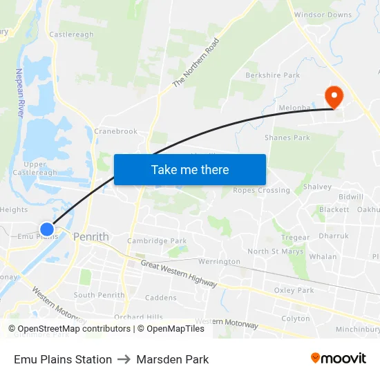Emu Plains Station to Marsden Park map
