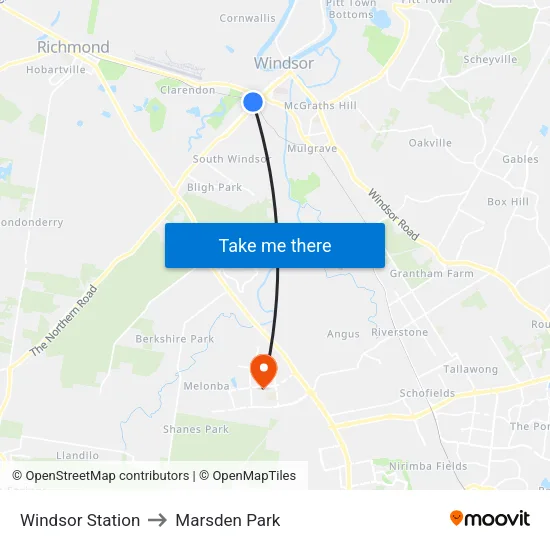 Windsor Station to Marsden Park map