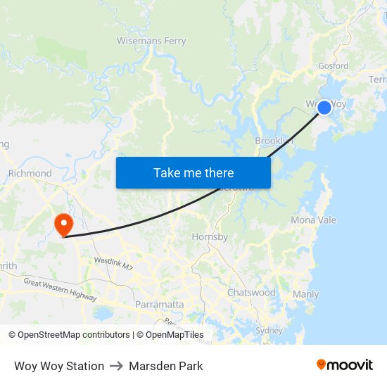 Woy Woy Station to Marsden Park map