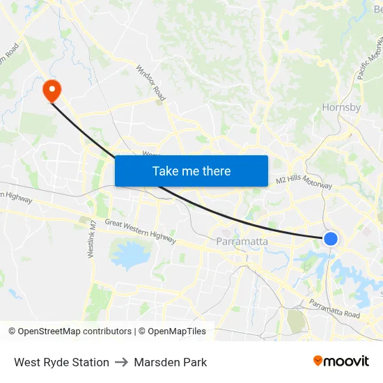 West Ryde Station to Marsden Park map
