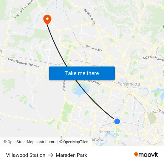 Villawood Station to Marsden Park map
