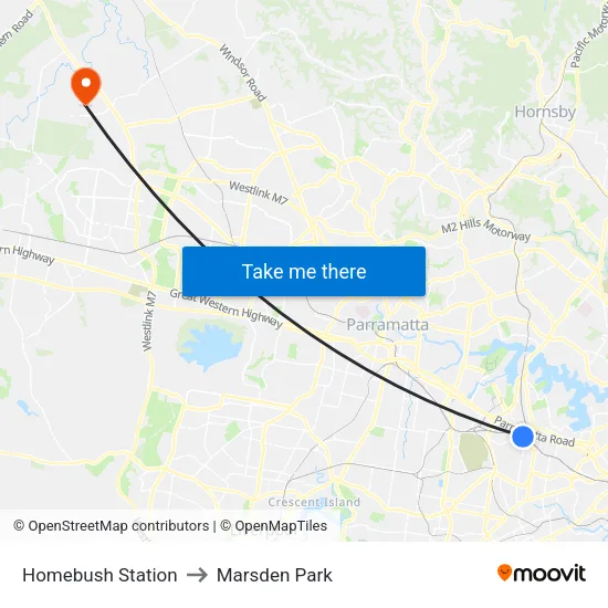 Homebush Station to Marsden Park map