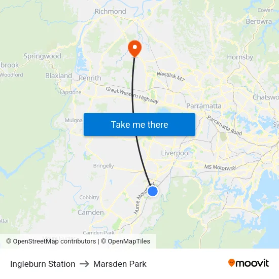 Ingleburn Station to Marsden Park map
