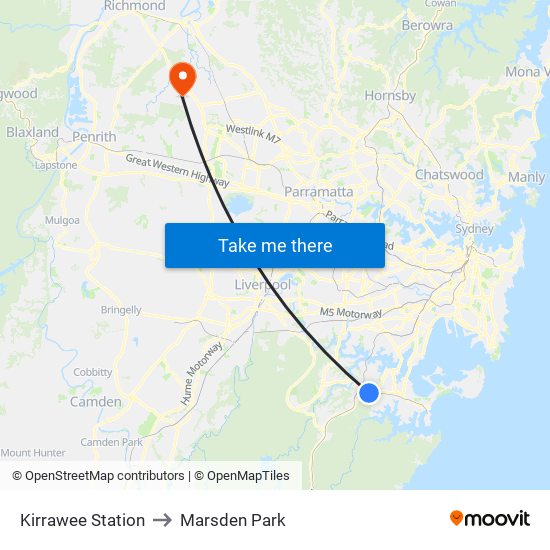 Kirrawee Station to Marsden Park map