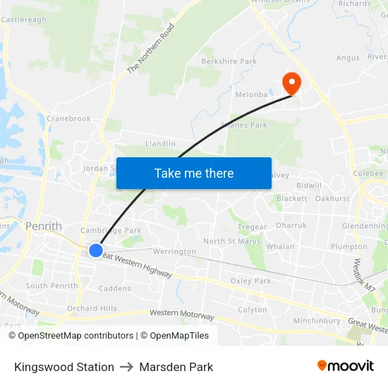 Kingswood Station to Marsden Park map