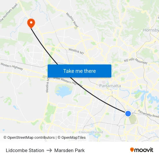 Lidcombe Station to Marsden Park map