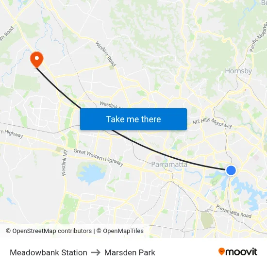 Meadowbank Station to Marsden Park map