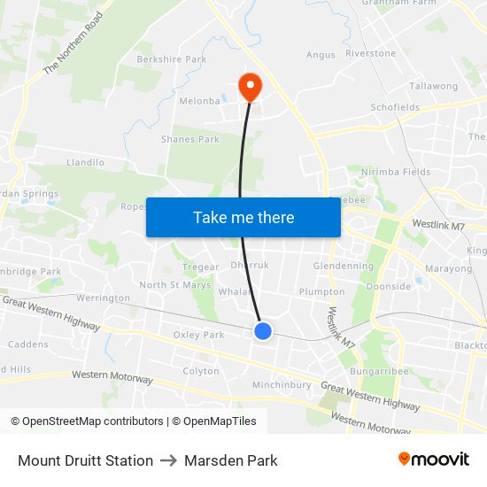 Mount Druitt Station to Marsden Park map