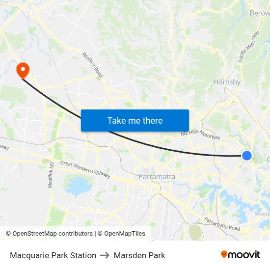 Macquarie Park Station to Marsden Park map