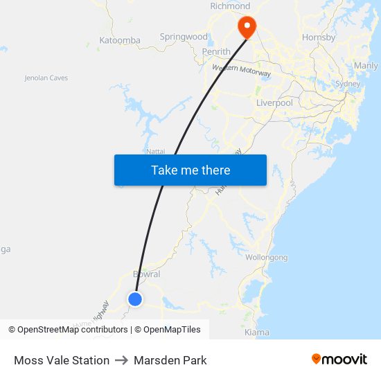 Moss Vale Station to Marsden Park map