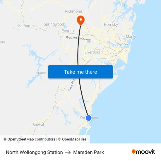 North Wollongong Station to Marsden Park map