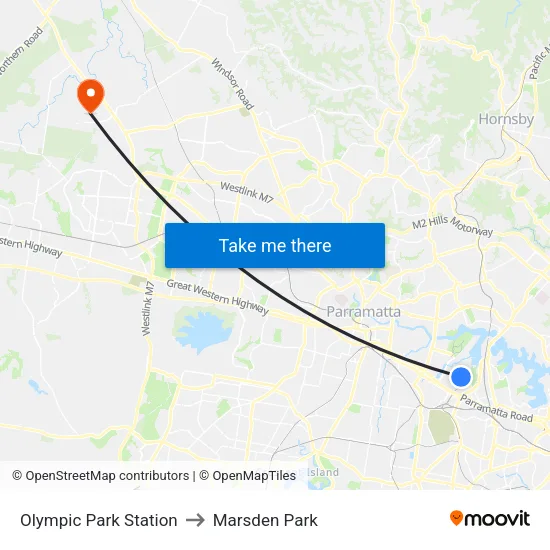 Olympic Park Station to Marsden Park map