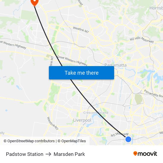 Padstow Station to Marsden Park map