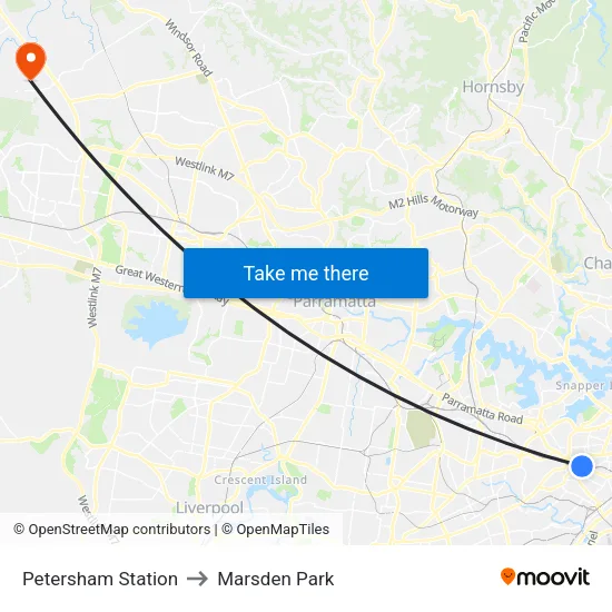 Petersham Station to Marsden Park map